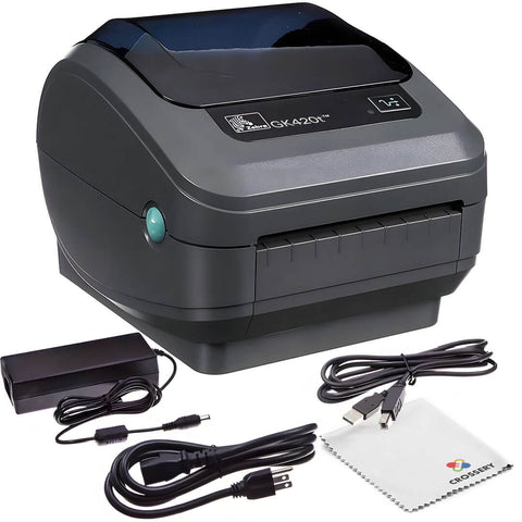 Zebra GK420T Direct Thermal Label Printer Bundle - Includes USB-B Cable and Cleaning Cloth - Monochrome, Ethernet Connectivity, Renewed