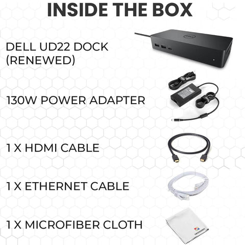 Dell UD22 Docking Station Bundle - Includes HDMI & Ethernet Cable, 130W Power Adapter, Renewed