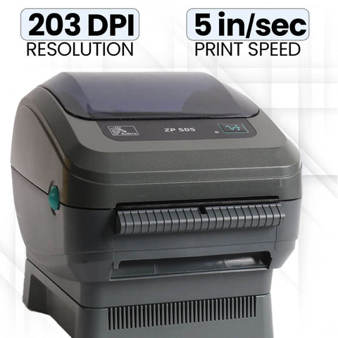 Zebra ZP505 Thermal Label Printer Bundle - Includes USB Cable and Microfiber Cloth - USB, Serial, and Parallel Connectivity, 203 DPI Resolution - Renewed