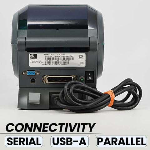 Zebra ZP505 Thermal Label Printer Bundle - Includes USB Cable and Microfiber Cloth - USB, Serial, and Parallel Connectivity, 203 DPI Resolution - Renewed