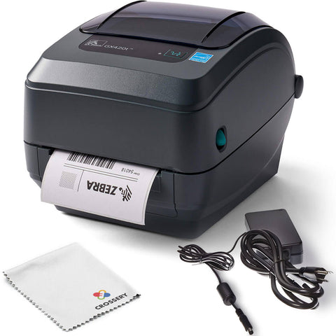 Zebra Label Printer GX420T Direct Thermal Desktop Printer Bundle, GX42-102510-150, with USB-A Cable and Microfiber Cloth, Renewed