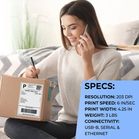 Zebra Label Printer GX420T Direct Thermal Desktop Printer Bundle, GX42-102510-150, with USB-A Cable and Microfiber Cloth, Renewed