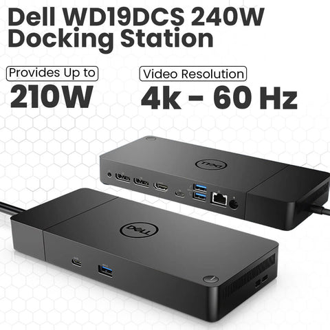 Dell WD19DCS Docking Station Bundle w/ 240W Power Adapter, HDMI Cable & Thunderbolt 3 Cable, Ethernet Cable