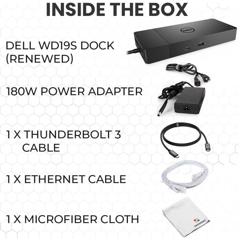 Dell WD19S Docking Station Bundle with USB-C, 180W Power Adapter, HDMI & Ethernet Cable, Microfiber Cloth (Renewed)
