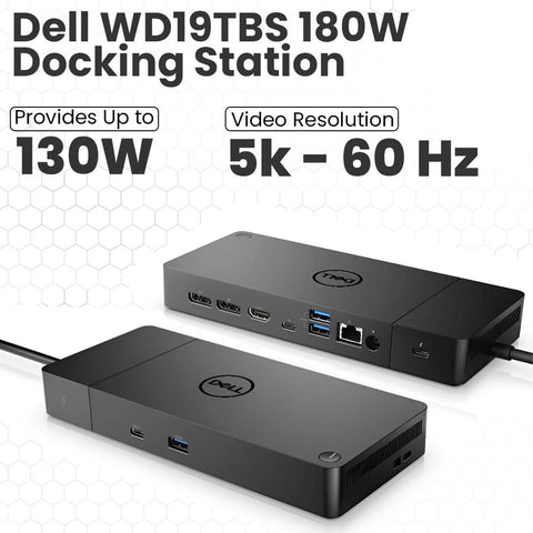 Dell WD19TBS Thunderbolt Docking Station Bundle - Includes 180W Power Adapter, HDMI & Ethernet Cables, USB-C Cable (Renewed)