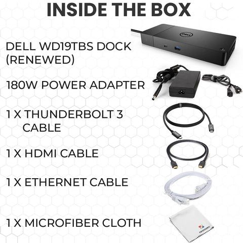 Dell WD19TBS Thunderbolt Docking Station Bundle - Includes 180W Power Adapter, HDMI & Ethernet Cables, USB-C Cable (Renewed)